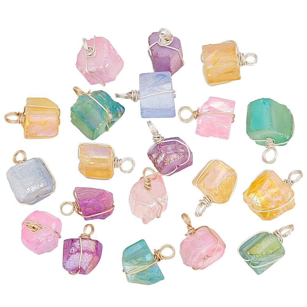 1644 20Pcs Natural Quartz Pendants, 10 Styles Crystal Gemstone Charms